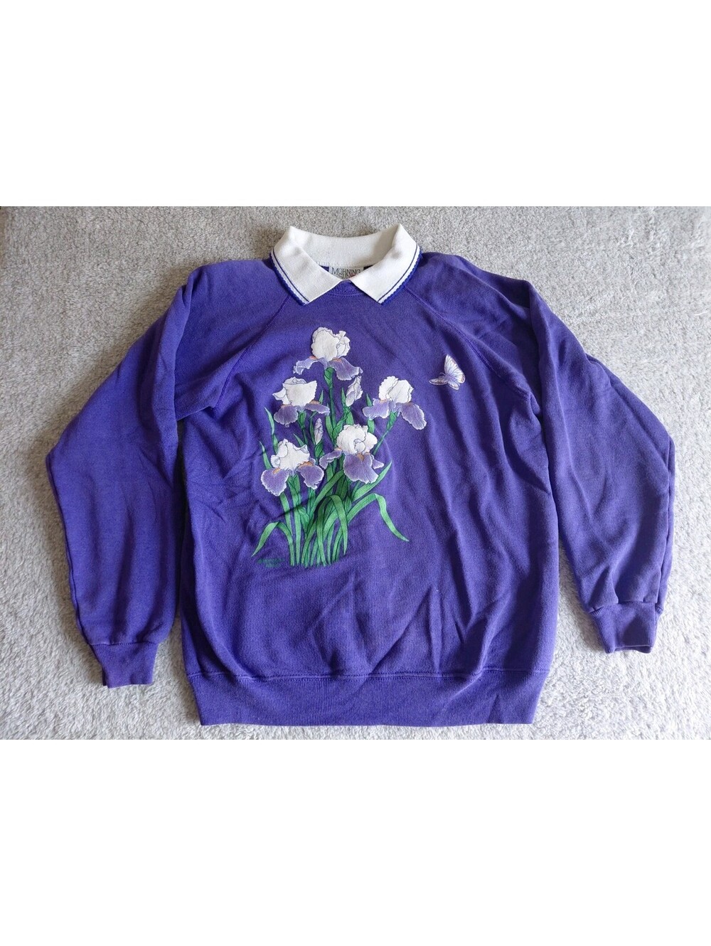 Vtg Collared Sweatshirt Womens Large Purple Floral Hanes USA Morning Sun